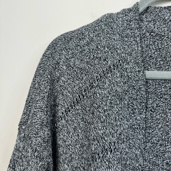 Tentree Anoba Organic Cotton Open Front Pointelle Cardigan Black and White XS - Picture 3 of 10